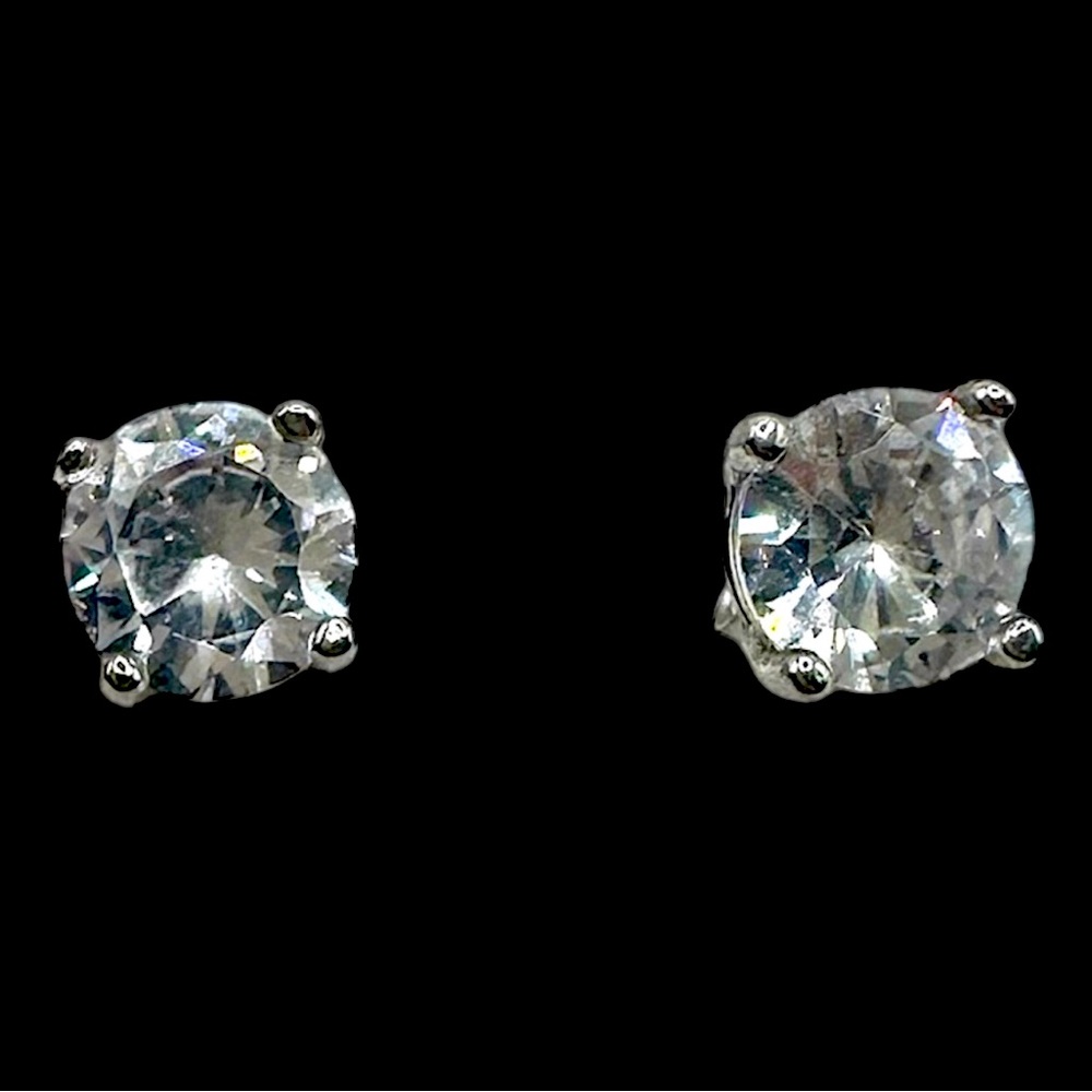 Vintage Sterling Silver Clear Gemstone Stud Earrings